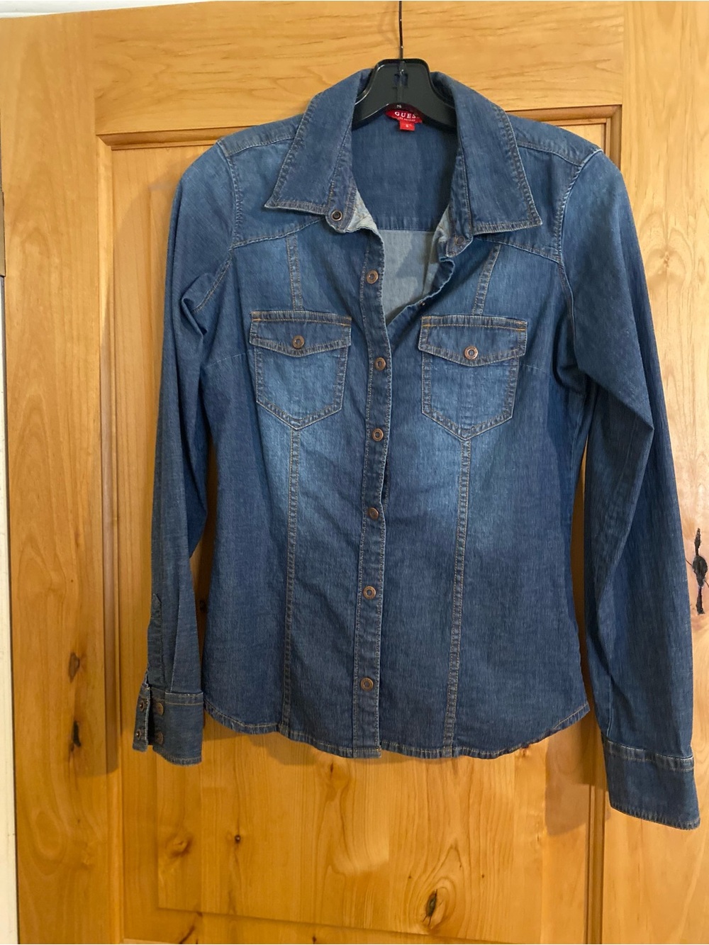 GUESS Women's Medium Blue Denim Button-Down Shirt